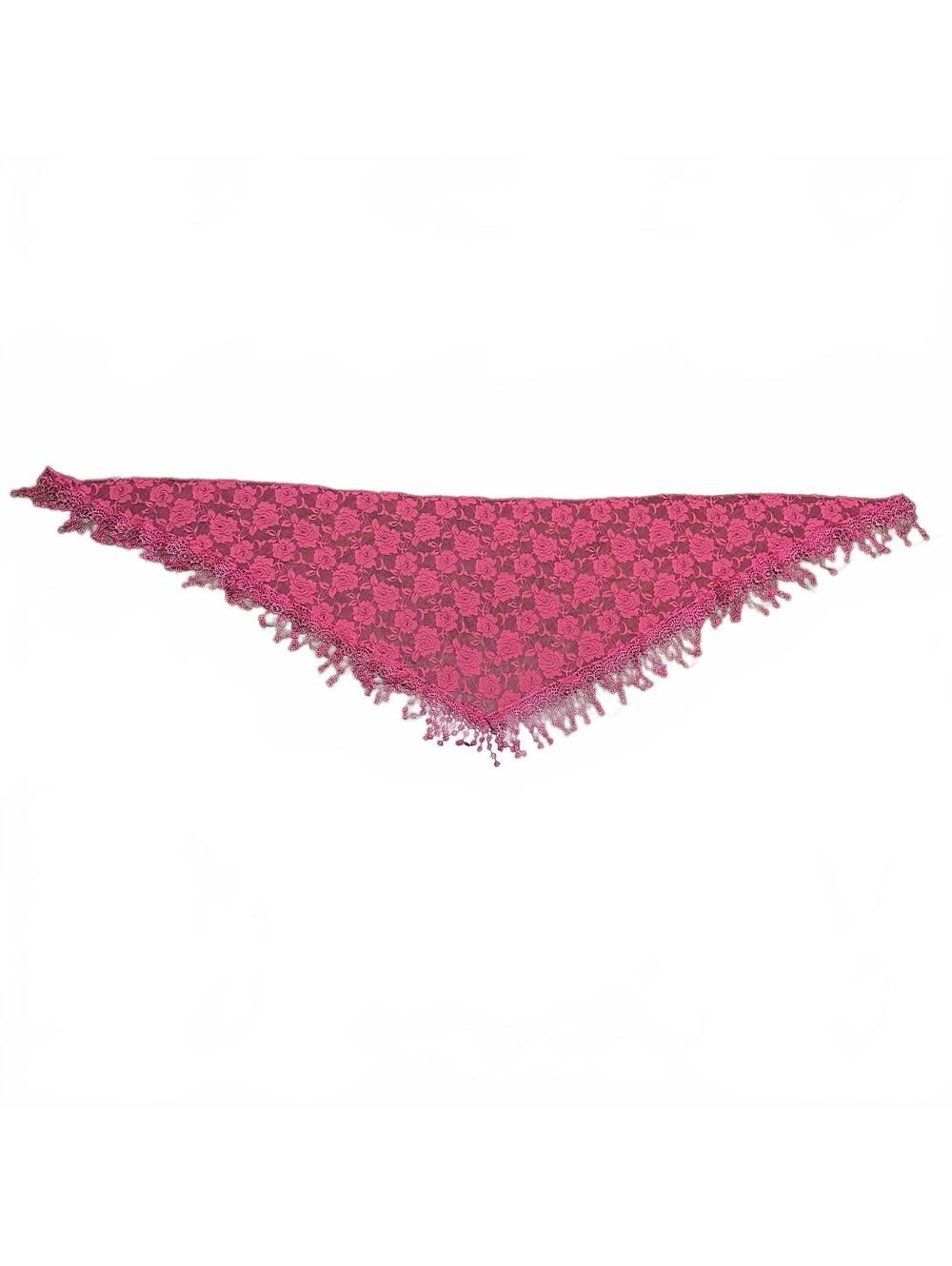 Hot Pink Floral Lace Triangle Scarf Rose Tassel Coquette Boho